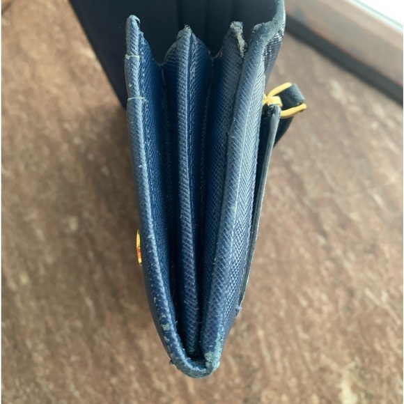Prada Saffiano Metal Bar Continental Flap Wallet in Bluette - GUC - Picture 7 of 12